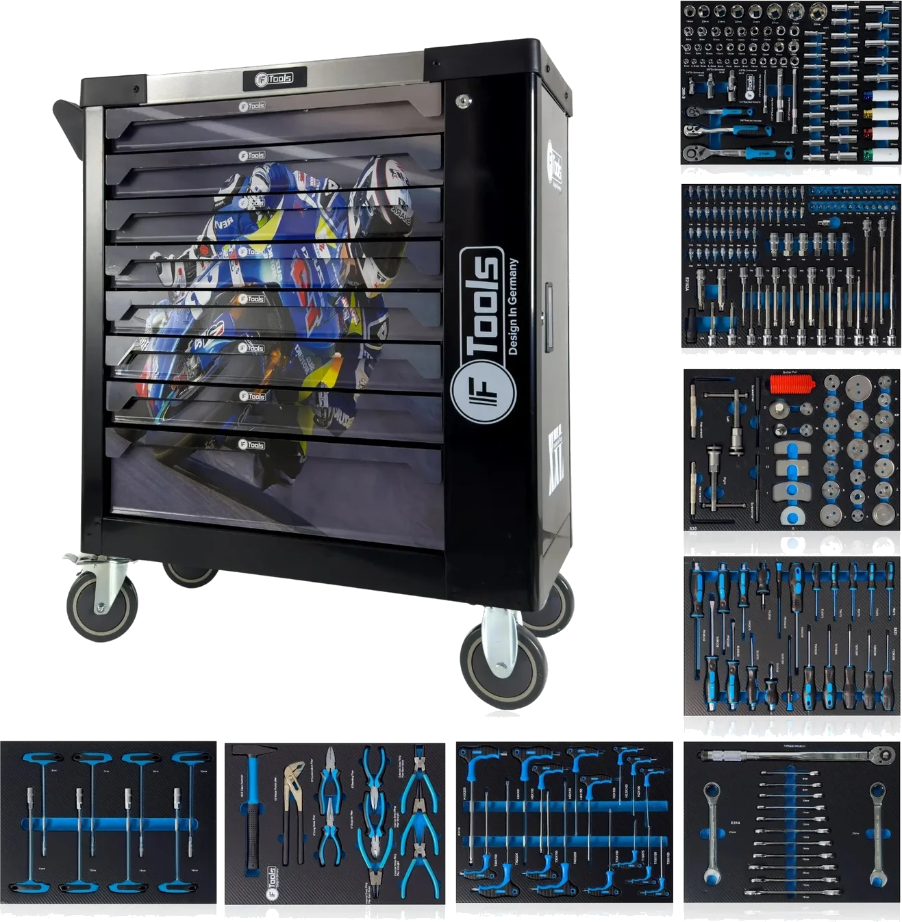 FTools 8-Drawer Workshop Trolley with Side Storage (BK)