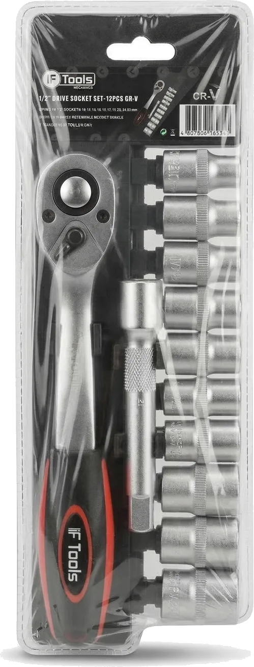 FTools Socket Wrench Set 1/2 Inch with Ratchet, 12 Pieces