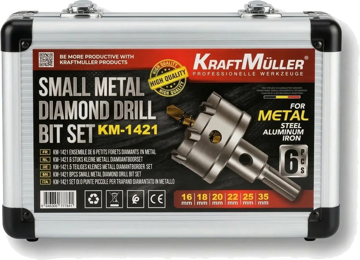 KraftMuller TCT Metal Hole Saw Set 22-65 mm, 6 Core Drills