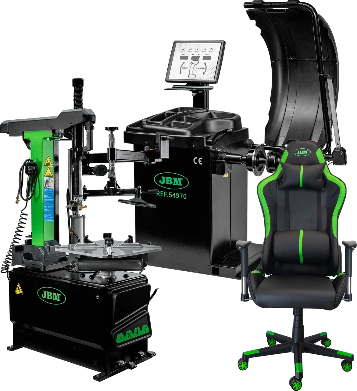 Professional Tyre Service Set 380V: Changer with Assist Arm, Laser Wheel Balancer and Seat (Series 623)